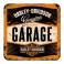 Sous-bock Métal & Liège : Modèle Garage Harley Davidson, 9 x 9 cm