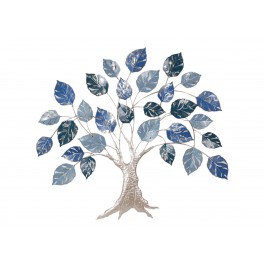 Décoration Murale : Arbre de Vie XL, Bleu & Argent, L 90 cm