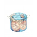 Tabouret Coffre Vintage, Modèle Cartographie Vintage 2, Petit Modèle, H 26 cm