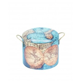 Tabouret Coffre Vintage, Modèle Cartographie Vintage 2, Petit Modèle, H 26 cm