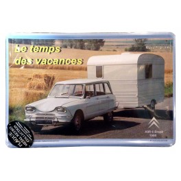 Plaque Métal bombée : La Citroën Ami 6 Break, Le temps des vacances, 30 x 20 cm