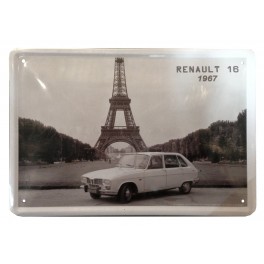 Plaque Métal bombée : Renault 16 à Paris, 30 x 20 cm