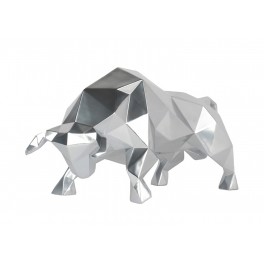 Statuette Taureau Design XL, Finition Argent Brillant, L 51 cm