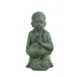 Figurine Zen Intérieur & Extérieur en Fibre : Moine & Coupelle, H 34 cm