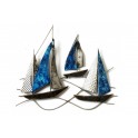 Déco murale 3 bateaux bleu, Motifs peints océan, L 43 cm