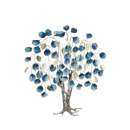 Décoration Murale : Arbre de Vie XL Harmony, Doré & Bleu, H 85 cm