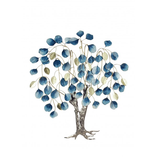 Décoration Murale : Arbre de Vie XL Harmony, Doré & Bleu, H 85 cm