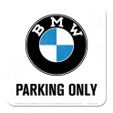 Sous-bock Métal & Liège : Modèle BMW Parking Only, 9 x 9 cm