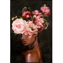 Tableau Femme : Black Woman & Pink Roses, H 120 cm