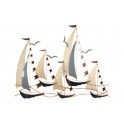Déco murale Métal : Régate 5 bateaux, Gris et Beige, L 93 cm