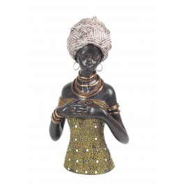 Statuette ethnique : Buste Africaine, Vert, H 32 cm