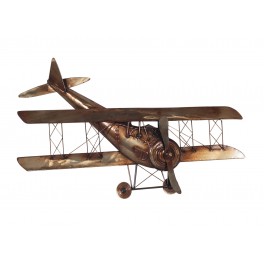 Déco Murale métal : Avion Bi-plan industriel, L 75 cm