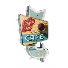 Enseigne Flèche LED : CAFE COFFEE SHOP, H 59 cm