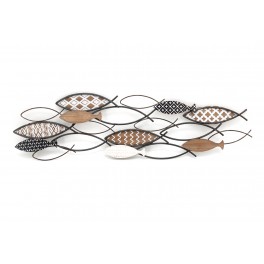 Déco murale mer : Banc de poissons, Métal & Bois, L 90 cm