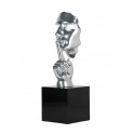Sculpture Design Résine : Indiscrétion, Mod Argent brillant, H 57 cm