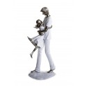 Statuette Design : Homme et Fillette portée, Collection Silver Line, H 35 cm