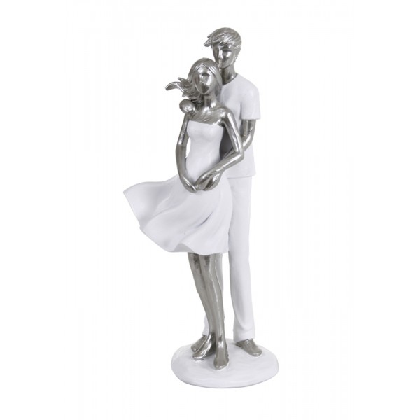 SCULPTURE DESIGN ROMANCE porcelaine amoureux blanc couple argent/é statuette 49 cm