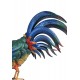 Le Coq en métal : Modèle multicolore au panache Bleu, H 45 cm