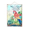 Plaque Bois Vintage Perroquet & Jungle : Summertime, H 60 cm