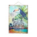 Plaque Bois Vintage Toucan & Jungle : Paradise, H 60 cm