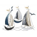 Déco Murale Bateaux : Régate 3 Bateaux & 2 mouettes, Blue & Silver, L 55 cm