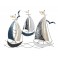 Déco Murale Bateaux : Régate 3 Bateaux & 2 mouettes, Blue & Silver, L 55 cm