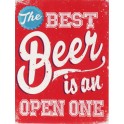 Plaque Métal Bière : The best beer is an open one, H 33 cm