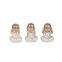 Statuettes déco : Set 3 Moines de la Sagesse, White & Gold, H 12 cm