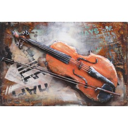 Tableau sur Bois & Métal 3D : Violon & Partition, L 60 cm