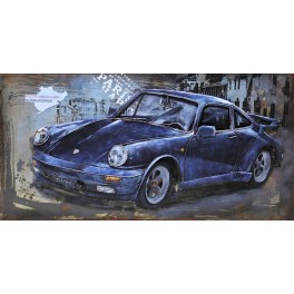 Tableau sur Bois & Métal 3D : La Porsche 911 Turbo, Rouge, L 80 cm