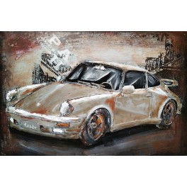 Tableau sur Bois & Métal 3D : La Porsche 911 Carrera, Bleu, L 120 cm