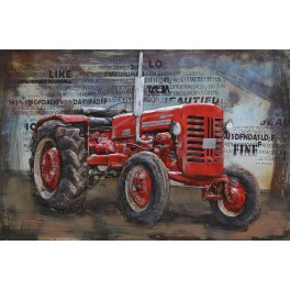 Tableau sur Bois & Métal 3D : Le tracteur rouge, L 120 cm