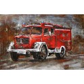 Tableau sur Bois & Métal 3D : Le camion de pompier ancien, L 120 cm