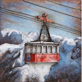 Tableau sur Métal 3D : Le téléphérique du midi, Rouge, H 100 cm