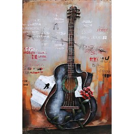 Tableau sur Bois & Métal 3D : La Guitare classique Flamenco, H 90 cm