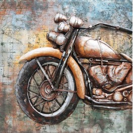 Tableau en Métal 3D : Face avant Moto Vintage & Voyage, L 100 cm
