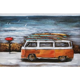 Tableau Métal 3D : Combi Orange en bord de plage, L 120 cm