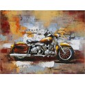 Tableau sur Bois & Métal 3D : Moto Harley Davidson & Rote 66, L 80 cm