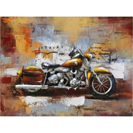 Tableau sur Bois & Métal 3D : La Moto Harley Davidson, L 120 cm