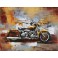 Tableau sur Bois & Métal 3D : Moto Harley Davidson & Rote 66, L 80 cm