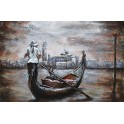 Tableau Métal 3D : Gondolier à Venise et Palais de Doges, L 120 cm