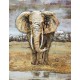 Tableau en Métal 3D : Trois Eléphants, Savane et Plan d'eau, L 120 cm