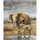 Tableau en Métal 3D : Trois Eléphants, Savane et Plan d'eau, L 120 cm