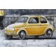 Tableau Métal 3D : Fiat 500 jaune et Week end en Toscane, L 80 cm