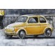 Tableau sur Bois & Métal 3D : La Fiat 500 jaune, L 80 cm