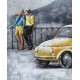 Tableau Métal 3D : Fiat 500 jaune et Week end en Toscane, L 80 cm