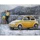 Tableau Métal 3D : Fiat 500 jaune et Week end en Toscane, L 80 cm
