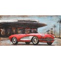 Tableau Bois & Métal 3D : La Chevrolet Corvette, Rouge & Blanche, L 140 cm