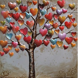 Tableau sur Bois & Métal 3D : L'arbre à coeurs, L 60 cm