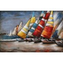 Tableau Métal 3D : Voiliers multicolore et Yachting Club, L 80 cm